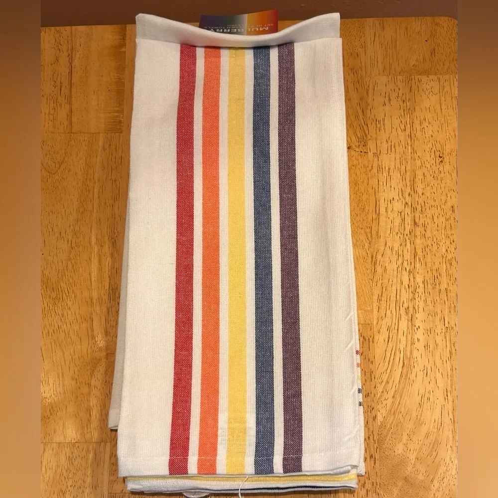Love Is Love Rainbow Striped Set Of 4 Kitchen Towels Made By Mulberry NWTS
